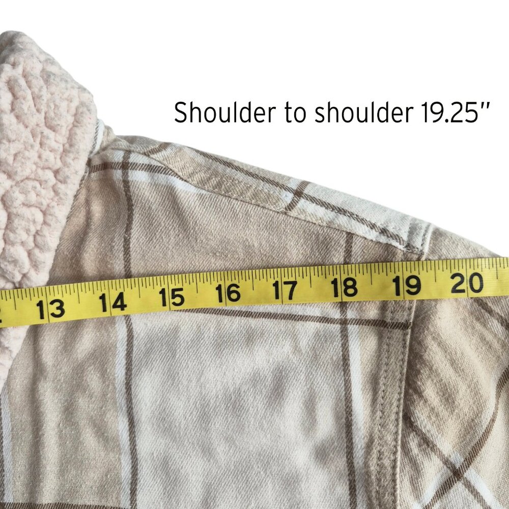 Hollister Sherpa-Lined Flannel Neutral Tan White Color Full Zip Shirt Jacket XL - Picture 14 of 16